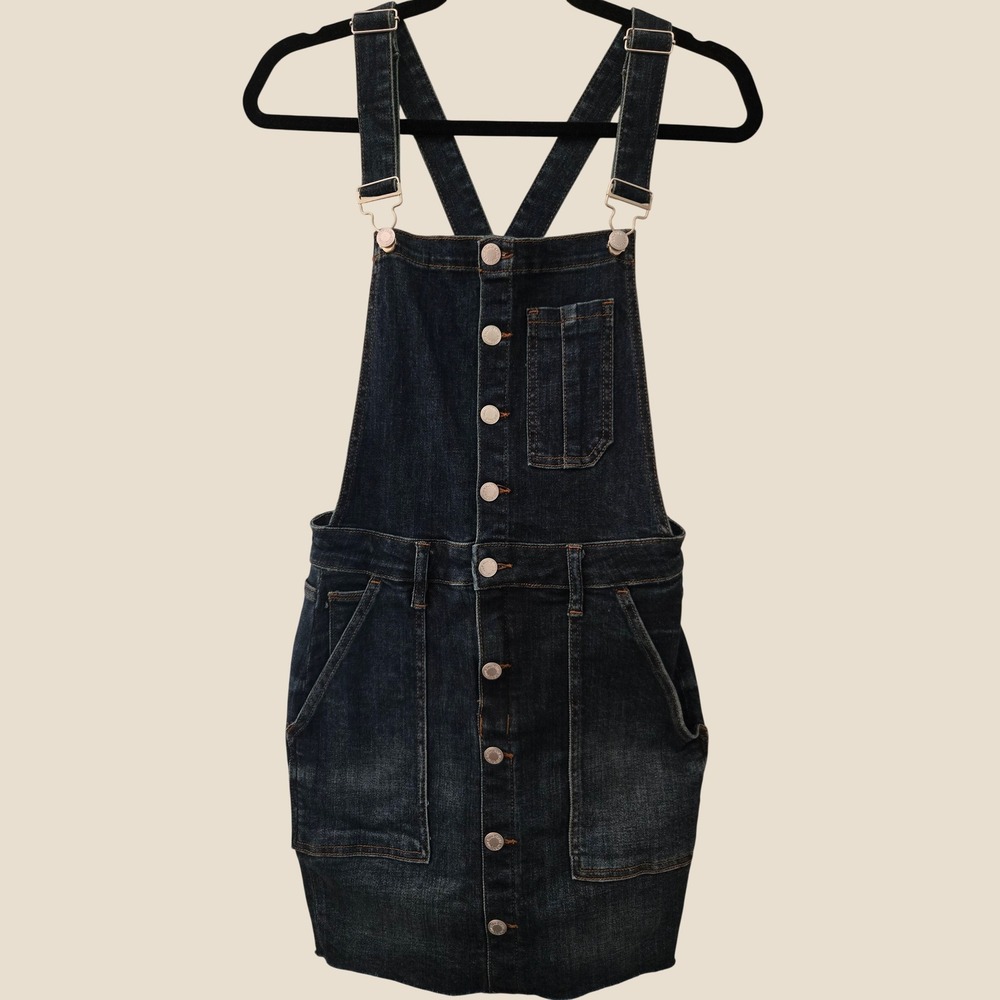 Judy Blue Dark Wash Button Front Denim Overall Dress Mini Skirt JB2810 Small
